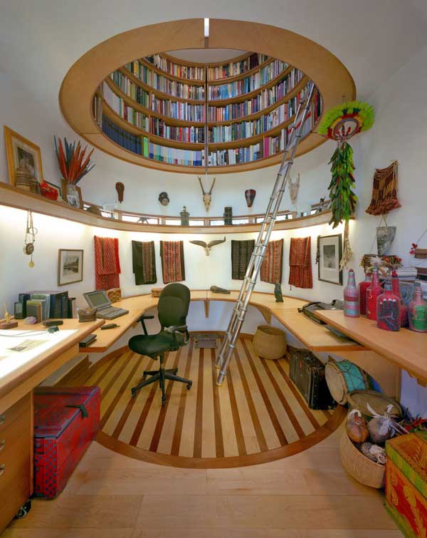 Wade Davis Writing Studio By Travis Price Architects Round Bookcase Hovering Above Davis Writing Studio