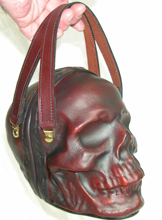 Leather Skull Purse Clutch in OxBlood