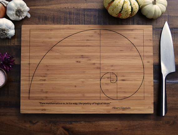 Fibonacci Spiral, Custom Geekery Engraved Bamboo Cutting Board w/ Einstein quote, Graduation Gift for Science Student or Teacher